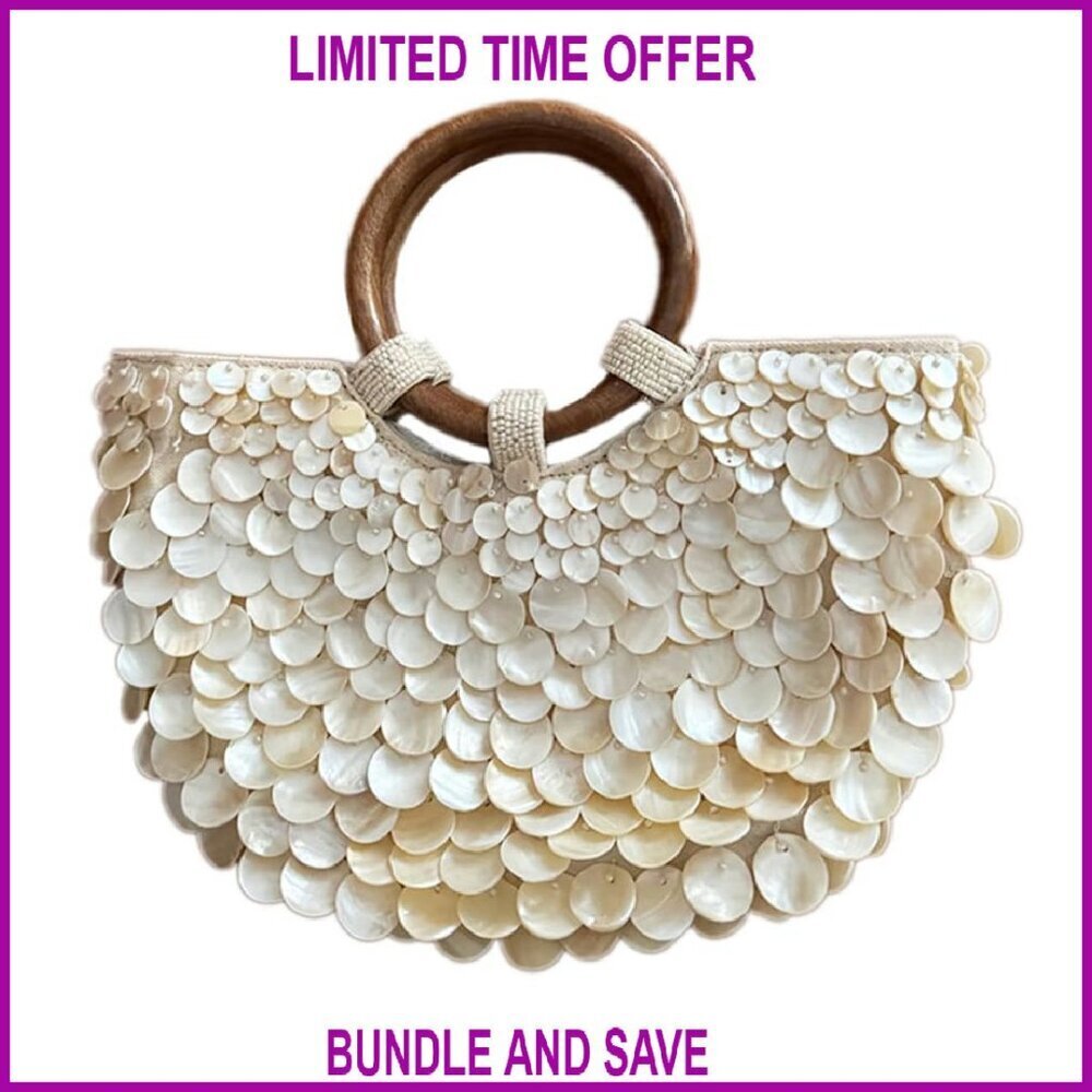 Handmade Shell Beaded Clutch Purse with Chain Strap Evening Bag
